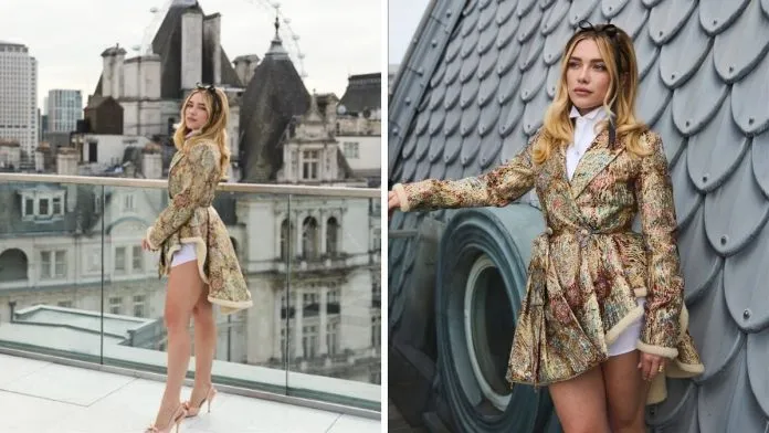 Florence Pugh Shows Off Leggy Look in Striking Dior Blazer Dress