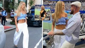 Jutta Leerdam Stuns in Blue Crop Top After Losing Her Voice at US Open