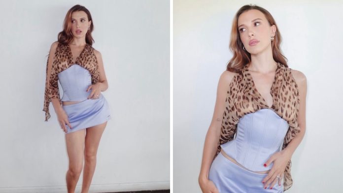 Millie Bobby Brown Shows Off Glamorous Style in Satin Corset and Mini-Skirt